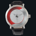 Rood en glanzend zilver geometrisch ontwerp horloge<br><div class="desc">Moderne geometrische glans van rood en zilveren faux metalen textuur.</div>