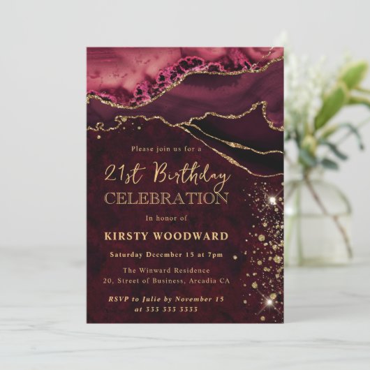 Rood en Glitter Agate Birthday Kaart (Staand voorkant)