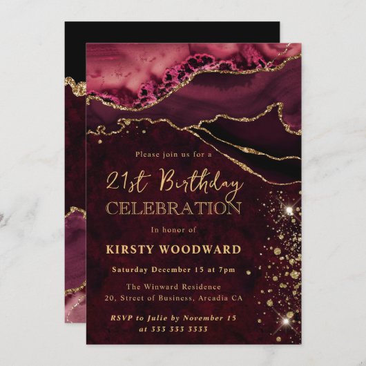 Rood en Glitter Agate Birthday Kaart (Voorkant / Achterkant)