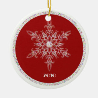 Rood en glittersneeuwvlok keramisch ornament