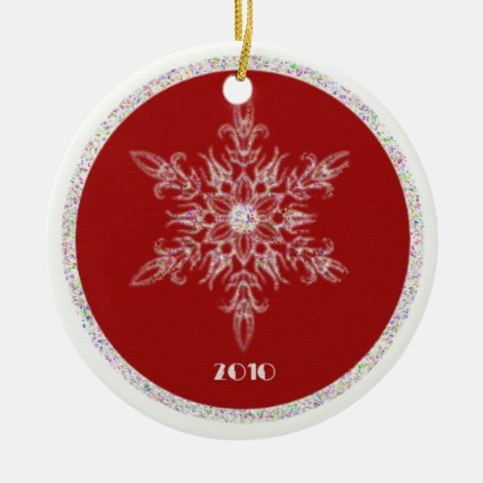 Rood en glittersneeuwvlok keramisch ornament (Voorkant)