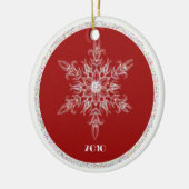 Rood en glittersneeuwvlok keramisch ornament (Links)