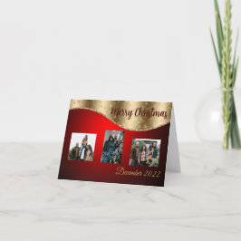 Rood- en Gold-kerstkaart met volledige fotokaart Feestdagen Kaart