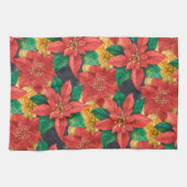 Rood- en Gold Poinsettias-feestdag kerst Theedoek (Horizontaal)
