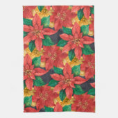 Rood- en Gold Poinsettias-feestdag kerst Theedoek (Verticaal)