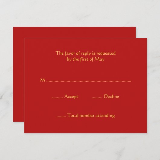 Rood- en Gold RSVP-responskaarten RSVP Kaartje (Voorkant / Achterkant)