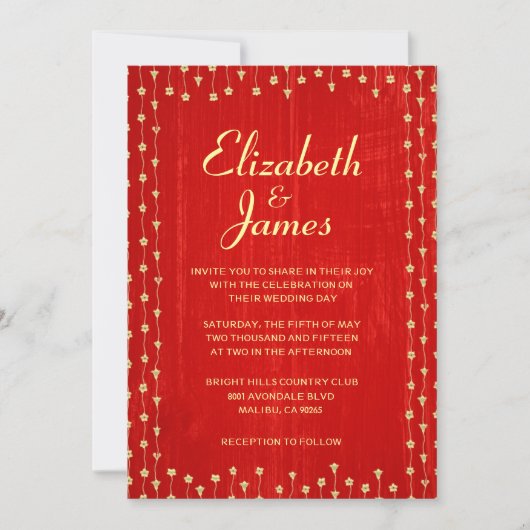 Rood- en Gold Rustic Country Wood Wedding Invitati Kaart (Voorkant)