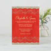 Rood- en Gold Rustic Lace Wedding Invitations Kaart (Staand voorkant)