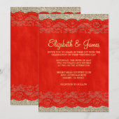 Rood- en Gold Rustic Lace Wedding Invitations Kaart (Voorkant / Achterkant)