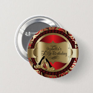 Rood en goud 00e verjaardag met Gold High Heels Ronde Button 5,7 Cm