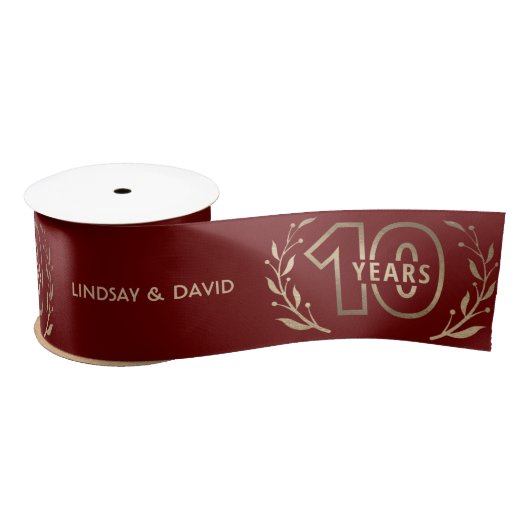 Rood en goud 10e jaar Jubileum Satin Ribbon Satijnen Lint (Spoel)