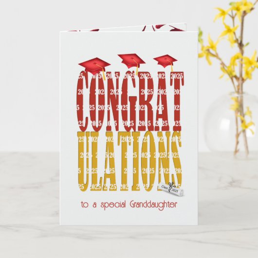 Rood en Goud 2025 Afstuderen voor kleindochter Kaart (Gele Bloem)