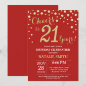 Rood en Goud 21e Verjaardag Diamanten Uitnodiging (Voorkant / Achterkant)