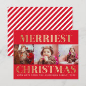 Rood en goud | 3 Foto Kerstvakantie Groeten Feestdagenkaart (Voorkant / Achterkant)