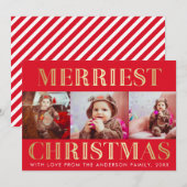 Rood en goud | 3 Foto Kerstvakantie Groeten Feestdagenkaart (Voorkant / Achterkant)