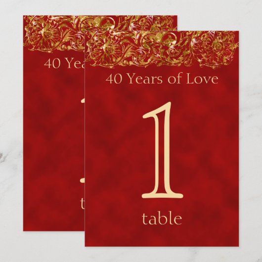 Rood en goud 40e Jubileum Kaart (Voorkant / Achterkant)