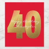 Rood en goud 40e verjaardag Wijnlabel Wijn Etiket (Enkel label)