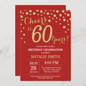 Rood en Goud 60ste verjaardag diamanten uitnodigin Kaart (Voorkant / Achterkant)