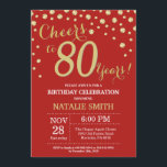 Rood en goud 80th Birthday Diamond Uitnodiging<br><div class="desc">80e verjaardag uitnodiging met de achtergrond van Red en Gold Glitter Diamond. Gold Confetti. Volwassen verjaardag. Mannelijke Mannen of vrouwen: Birthday. Voor verdere aanpassing,  te klikken gelieve de knoop "van de Aanpassing het"en ons ontwerphulpmiddel te gebruiken om deze sjabloon te wijzigen.</div>
