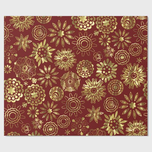 Rood en Goud Abstract Kerstmis Sneeuwvlokken 2 Cadeaupapier (Vlak)