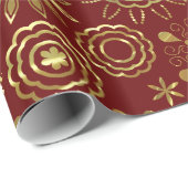 Rood en Goud Abstract Kerstmis Sneeuwvlokken 2 Cadeaupapier (Rol Hoek)