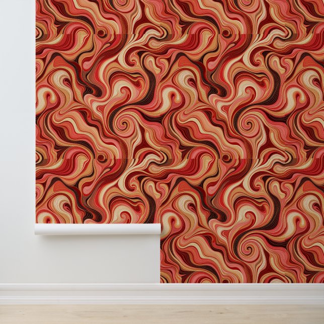 Rood en Goud Abstract wervelpatroon Behang (Applicatie)