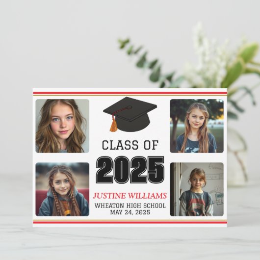 Rood en Goud Afstuderen Aankondiging (Staand voorkant)