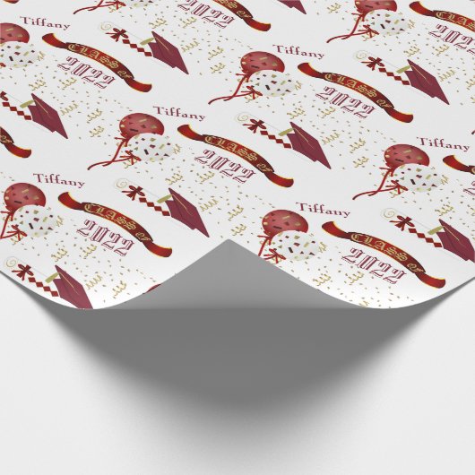 Rood en Goud Afstuderen Cadeaupapier (Hoek)