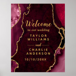 Rood en Goud Agaat Bruiloft Welkom Poster