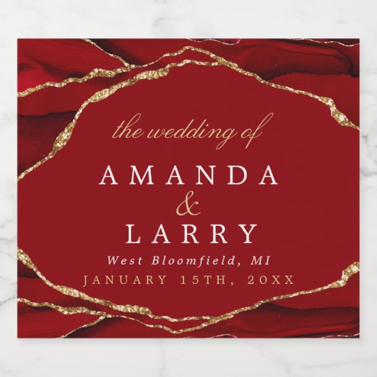 Rood en Goud Agaat Mousserende Wijnfles Etiket (Enkel label)