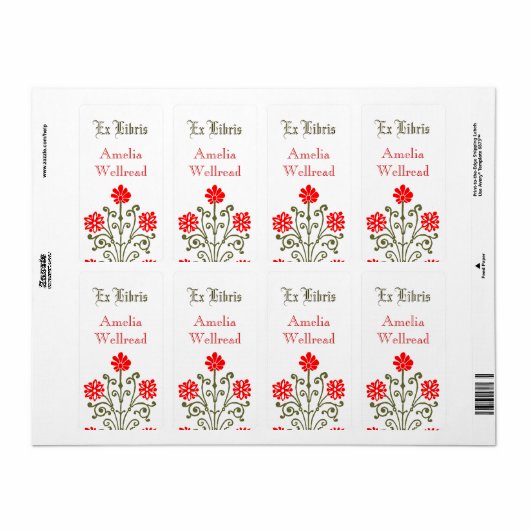 Rood en Goud Antiek Etsen Bewerkbare Boekplaat Etiket (Full Sheet)