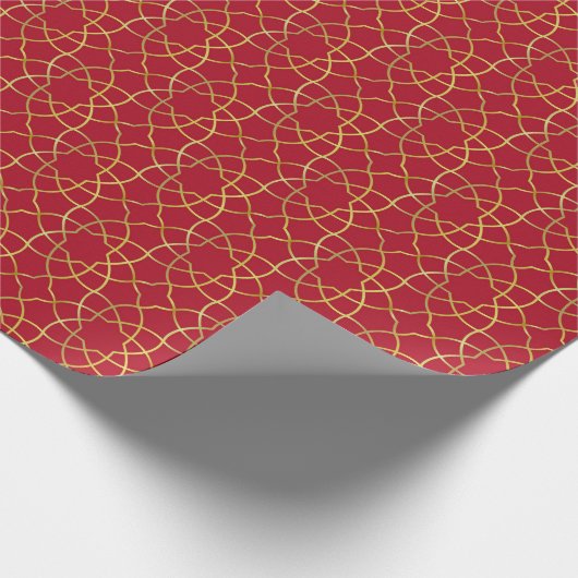 Rood en Goud Arabesk Wrapping Paper (Roll) Cadeaupapier (Hoek)