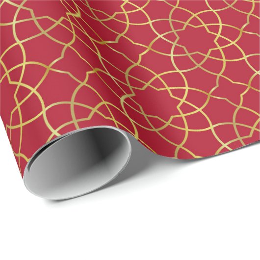 Rood en Goud Arabesk Wrapping Paper (Roll) Cadeaupapier (Rol Hoek)