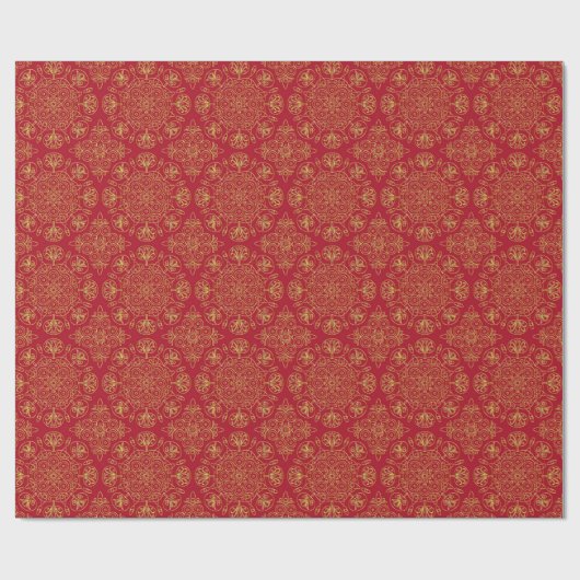 Rood en Goud Arabesk Wrapping Paper (Roll) Cadeaupapier (Vlak)