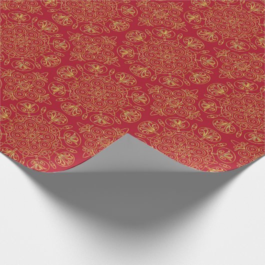 Rood en Goud Arabesk Wrapping Paper (Roll) Cadeaupapier (Hoek)