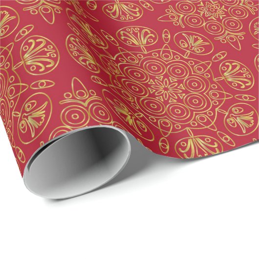 Rood en Goud Arabesk Wrapping Paper (Roll) Cadeaupapier (Rol Hoek)