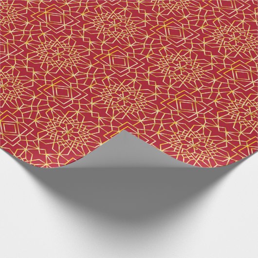 Rood en Goud Arabesk Wrapping Paper (Roll) Cadeaupapier (Hoek)