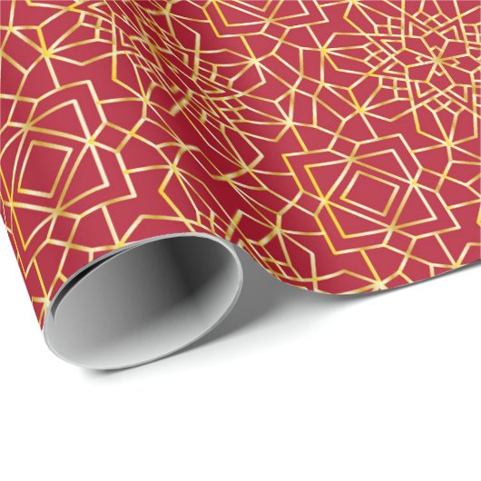 Rood en Goud Arabesk Wrapping Paper (Roll) Cadeaupapier (Rol Hoek)