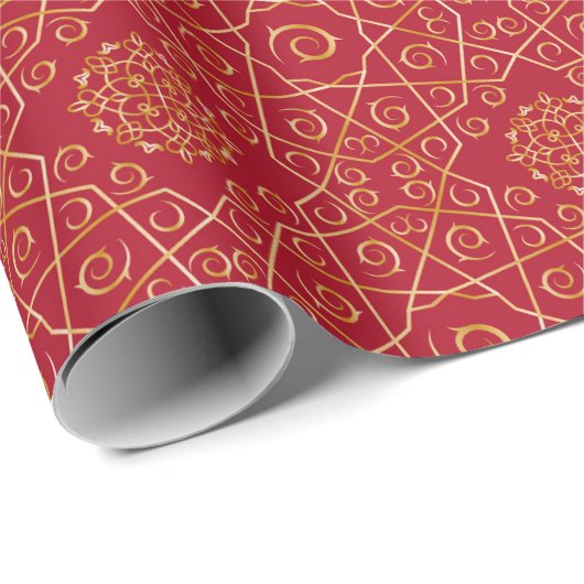 Rood en Goud Arabesk Wrapping Paper (Roll) Cadeaupapier (Rol Hoek)