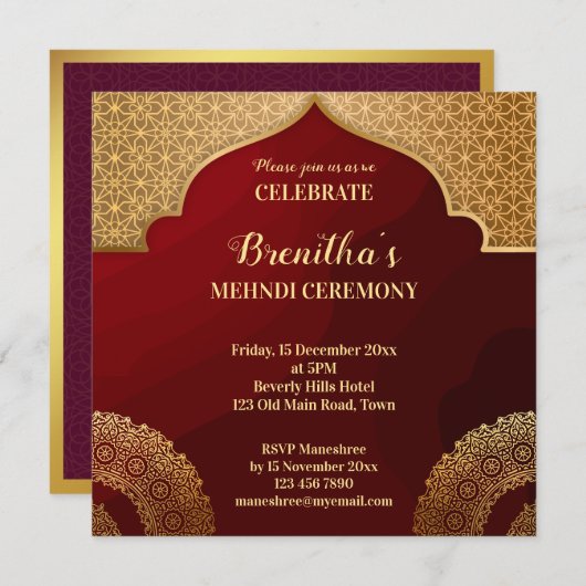 Rood en goud Arabisch patroon mandala Indische meh Kaart (Voorkant / Achterkant)