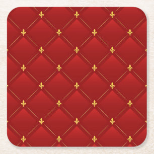 Rood en Goud Art Nouveau Patroon Kartonnen Onderzetters