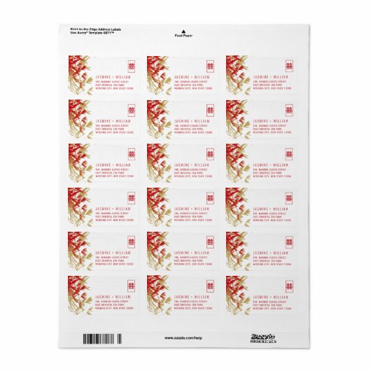 Rood en goud bamboe laat Chinees huwelijksadres ac Etiket (Full Sheet)