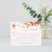 Rood en goud bamboe vertrekt Moderne Zen Asian Wed RSVP Kaartje (Staand voorkant)