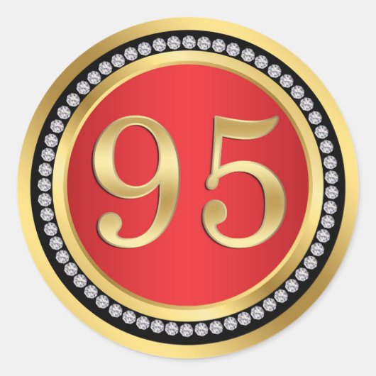 Rood en goud, bedrukte diamanten 95e verjaardag ronde sticker (Voorkant)