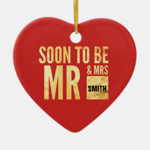 Rood en goud binnenkort om Mr en Mrs Custom te zij Keramisch Ornament