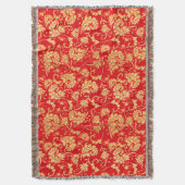 Rood en Goud  Bladdamastpatroon Deken (Voorkant Verticaal)