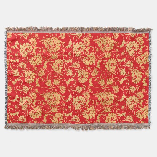 Rood en Goud  Bladdamastpatroon Deken (Voorkant)