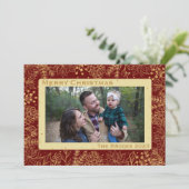 Rood en Goud Bladgroen Kerstmis Kaart (Staand voorkant)