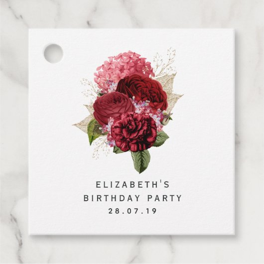 Rood en Goud Bloemen Bedankjes Labels (Voorkant)