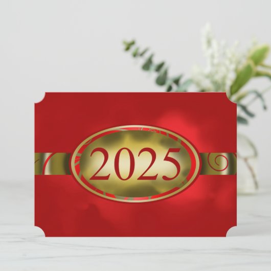 Rood en Goud Bloemen Button 2025 Graduation Party Kaart (Staand voorkant)